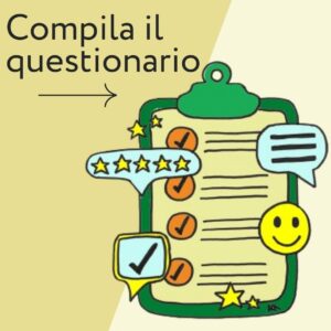 Logo per la promozione del questionario con un disegno ad opera della dott.ssa Alice Riccardi, dipendente della Biblioteca d'Area